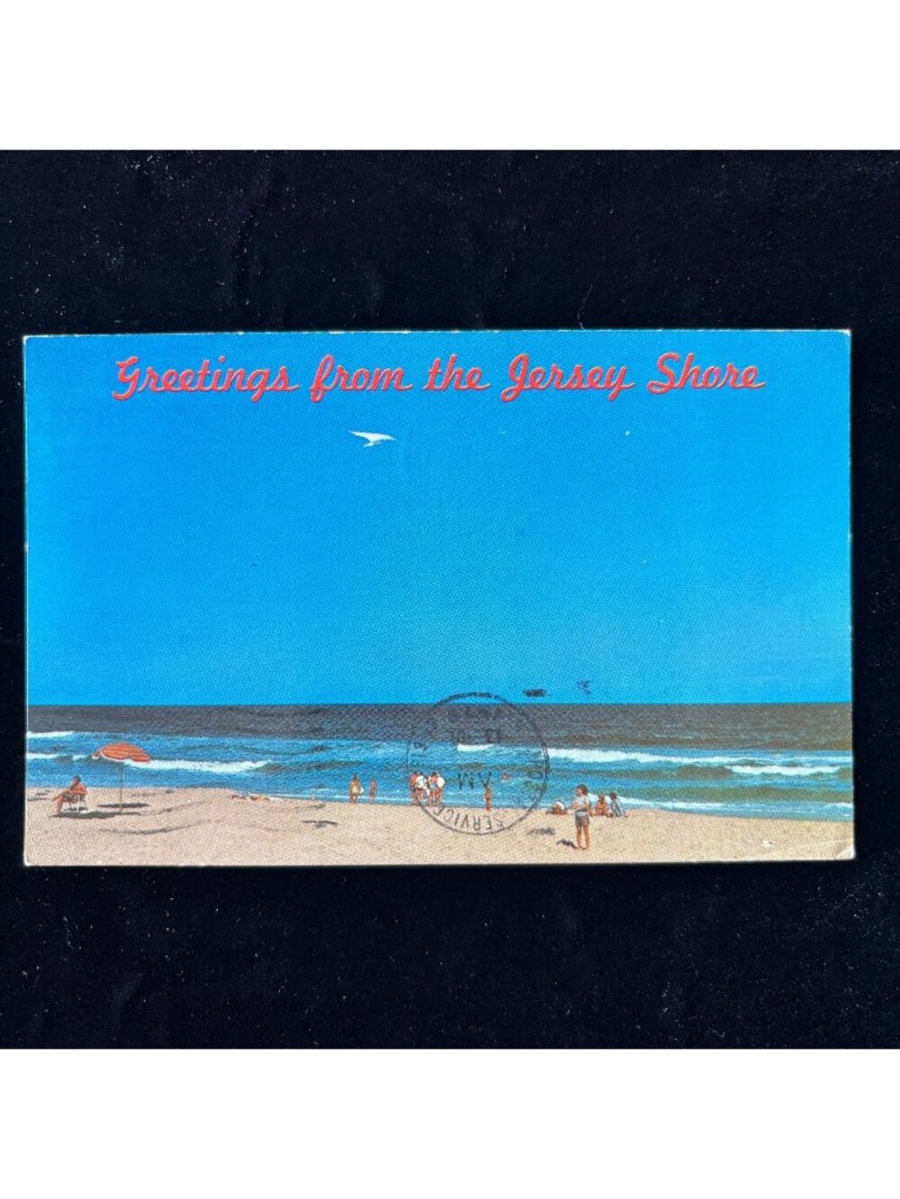 Vintage Postcard 1975 Jersey Shore Beach Kite Flying Race Red Homes Front Cancel